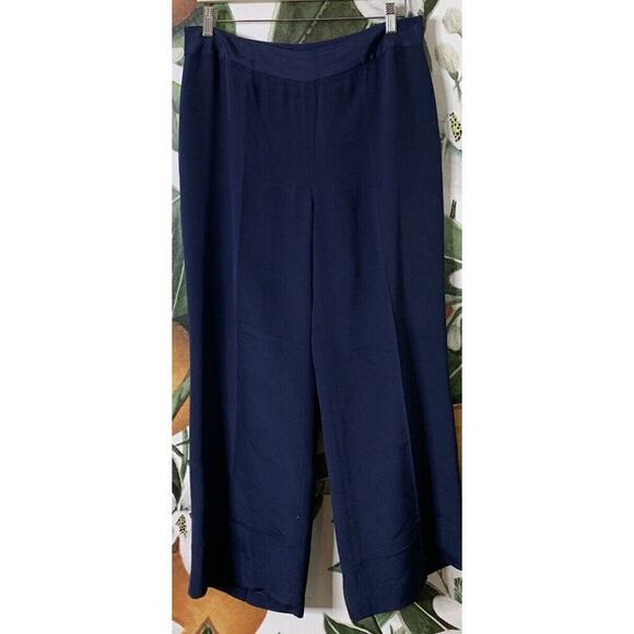 Lauren Ralph Lauren Size 12P 100% Silk Side Zip Navy Blue Trouser Pants - Picture 1 of 6